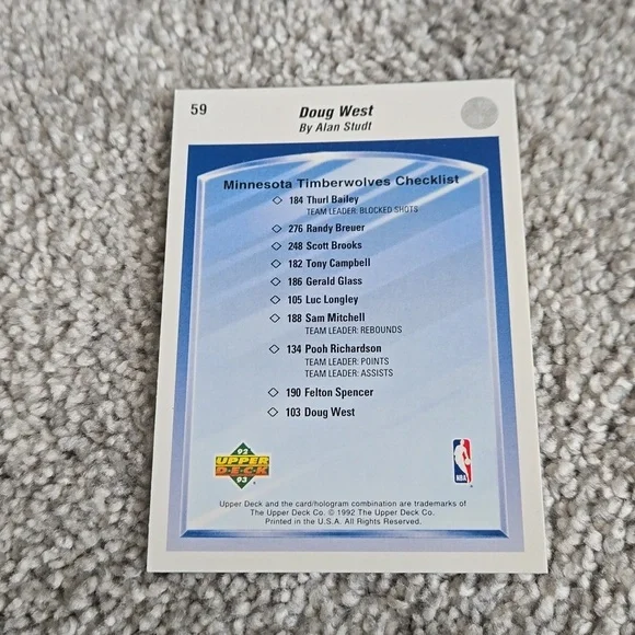 92-93 Upper Deck #59 Doug West Basketball Card - Picture 2 of 4